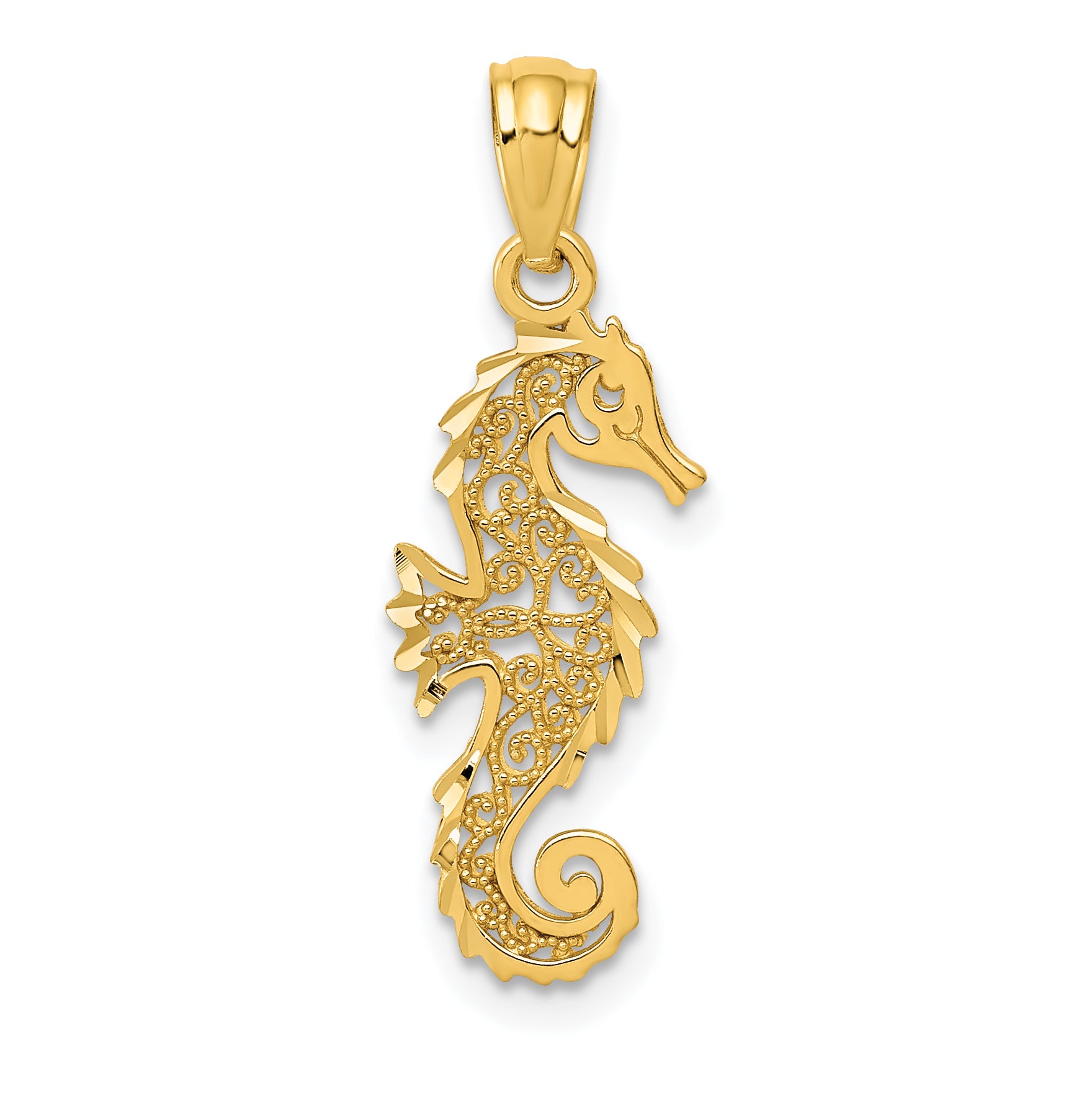 14k Gold Polished Filigree Seahorse Pendant Main image