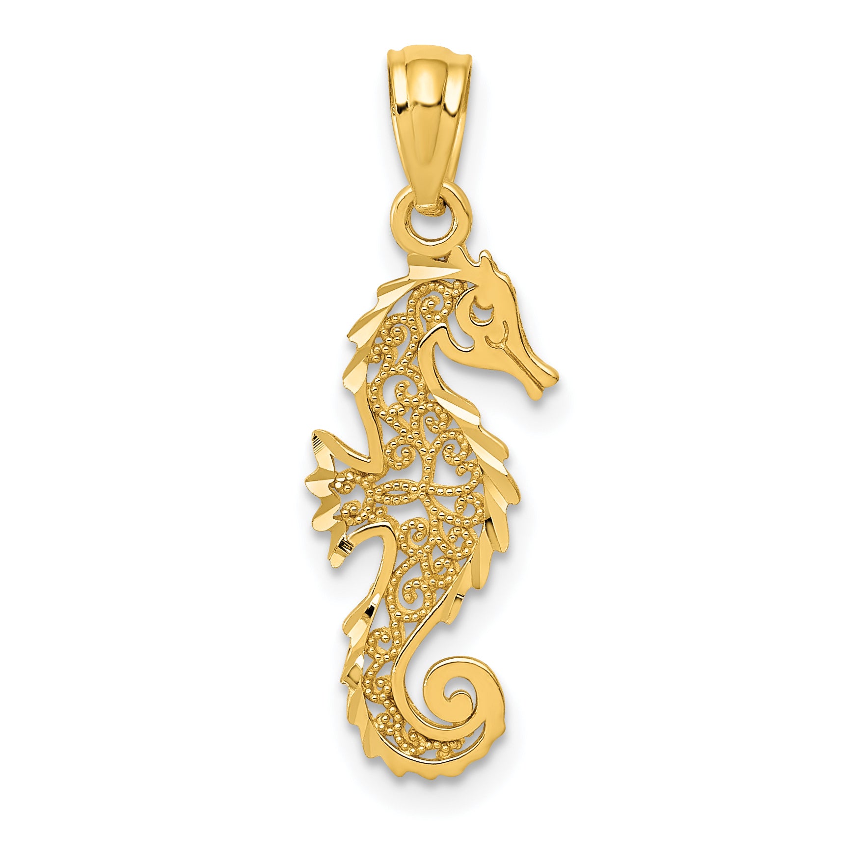 14k Gold Polished Filigree Seahorse Pendant