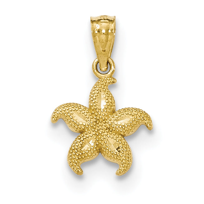 14K Gold Polished & Textured Starfish Pendant