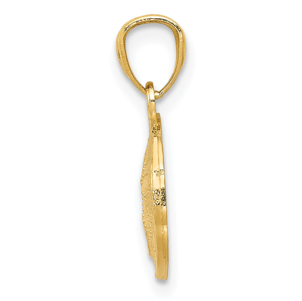 14K Gold Polished & Textured Sand Dollar Pendant