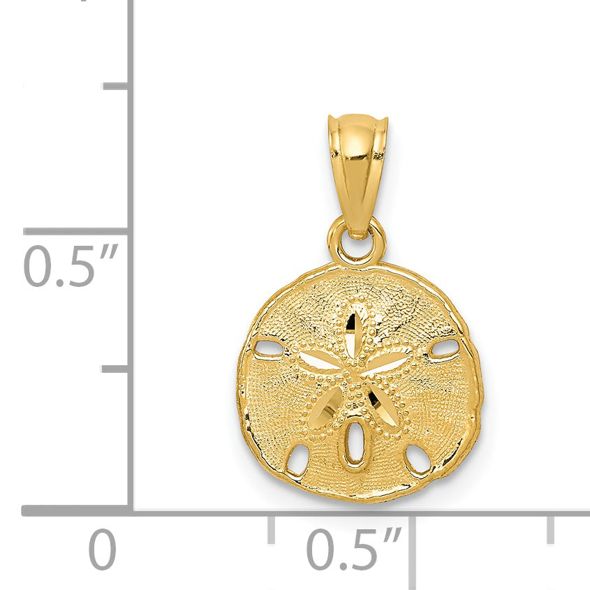 14K Gold Polished & Textured Sand Dollar Pendant