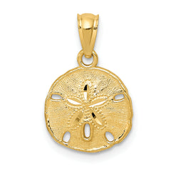 14K Gold Polished and Textured Sand Dollar Pendant