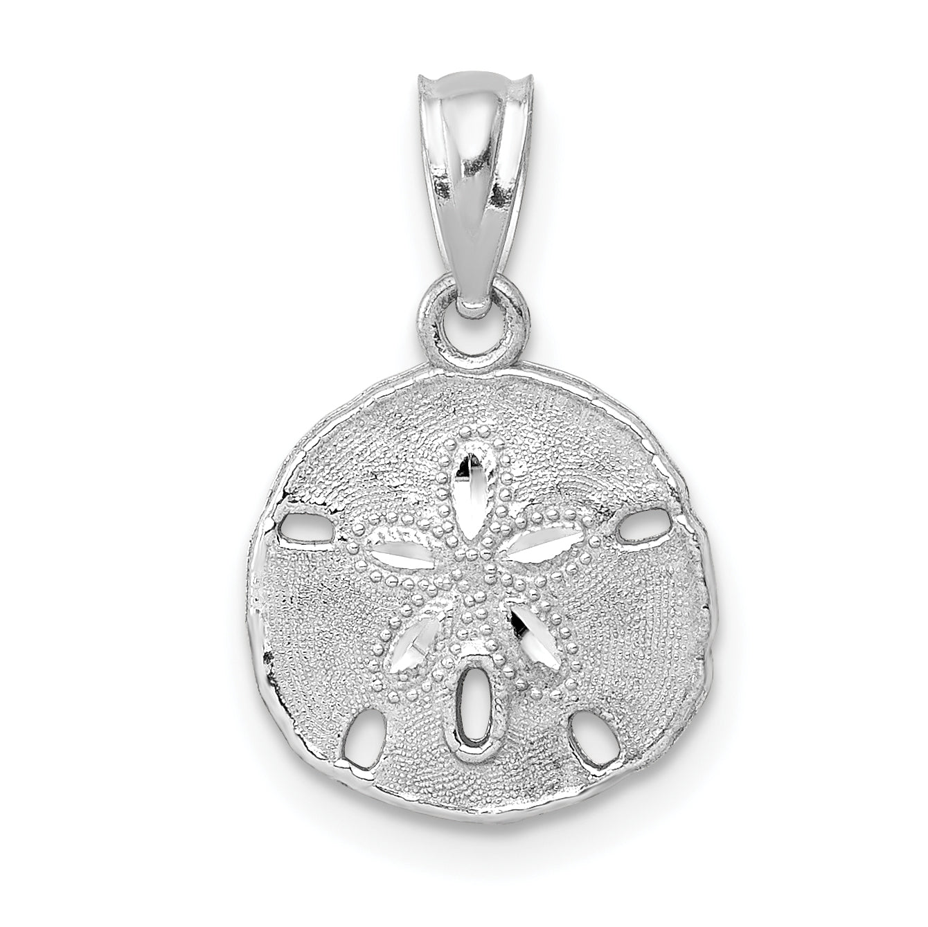 14K White Gold Polished and Textured Sand Dollar Pendant Main image