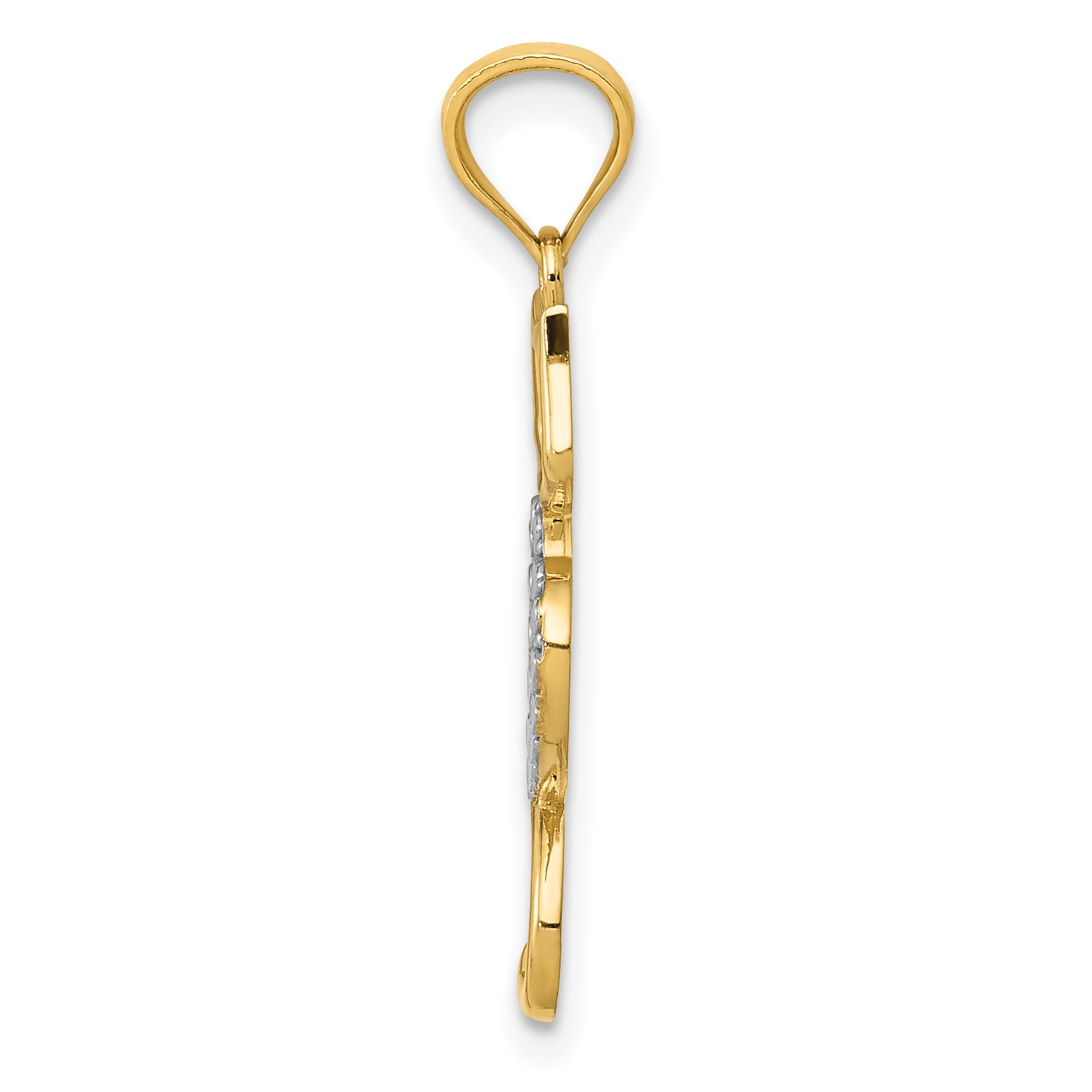 14K Two-tone Polished Cat w/heart Pendant