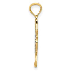 14K Two-tone Polished Cat w/heart Pendant