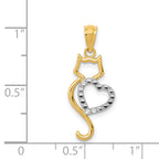 14K Two-tone Polished Cat w/heart Pendant
