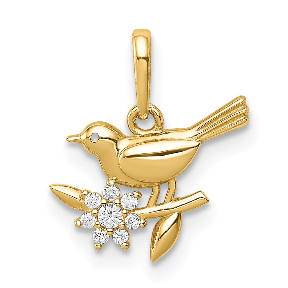 14K Bird on a Branch CZ Pendant Main image