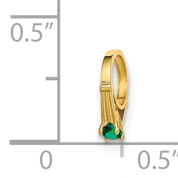 14K 3D Ring with Dark Green Glass Stone Charm
