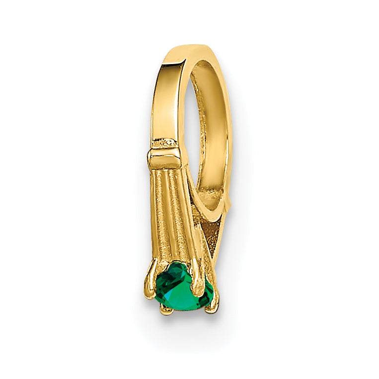 14K 3D Ring with Dark Green Glass Stone Charm Main image