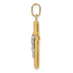 14k with White Rhodium Polished Hollow Crucifix Charm