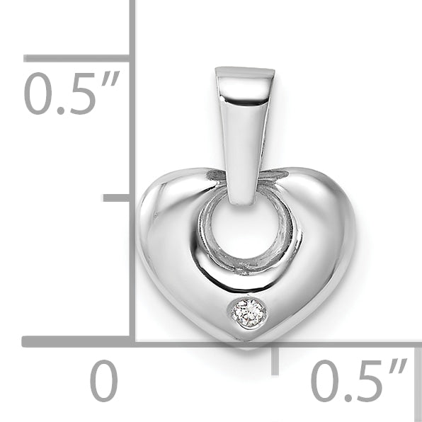 14k White Gold 3D CZ Heart Pendant