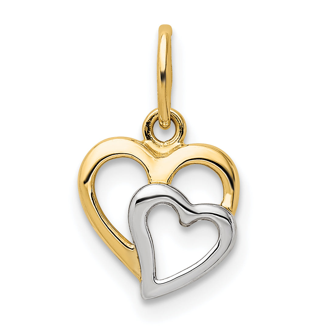 14K and White Rhodium Polished Hearts Pendant Main image