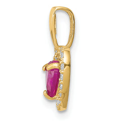 14K Polished Red and Clear CZ Heart Pendant