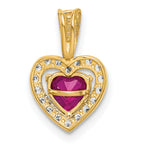 14K Polished Red and Clear CZ Heart Pendant