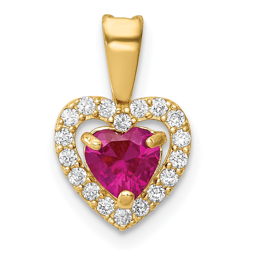14K Polished Red and Clear CZ Heart Pendant Main image