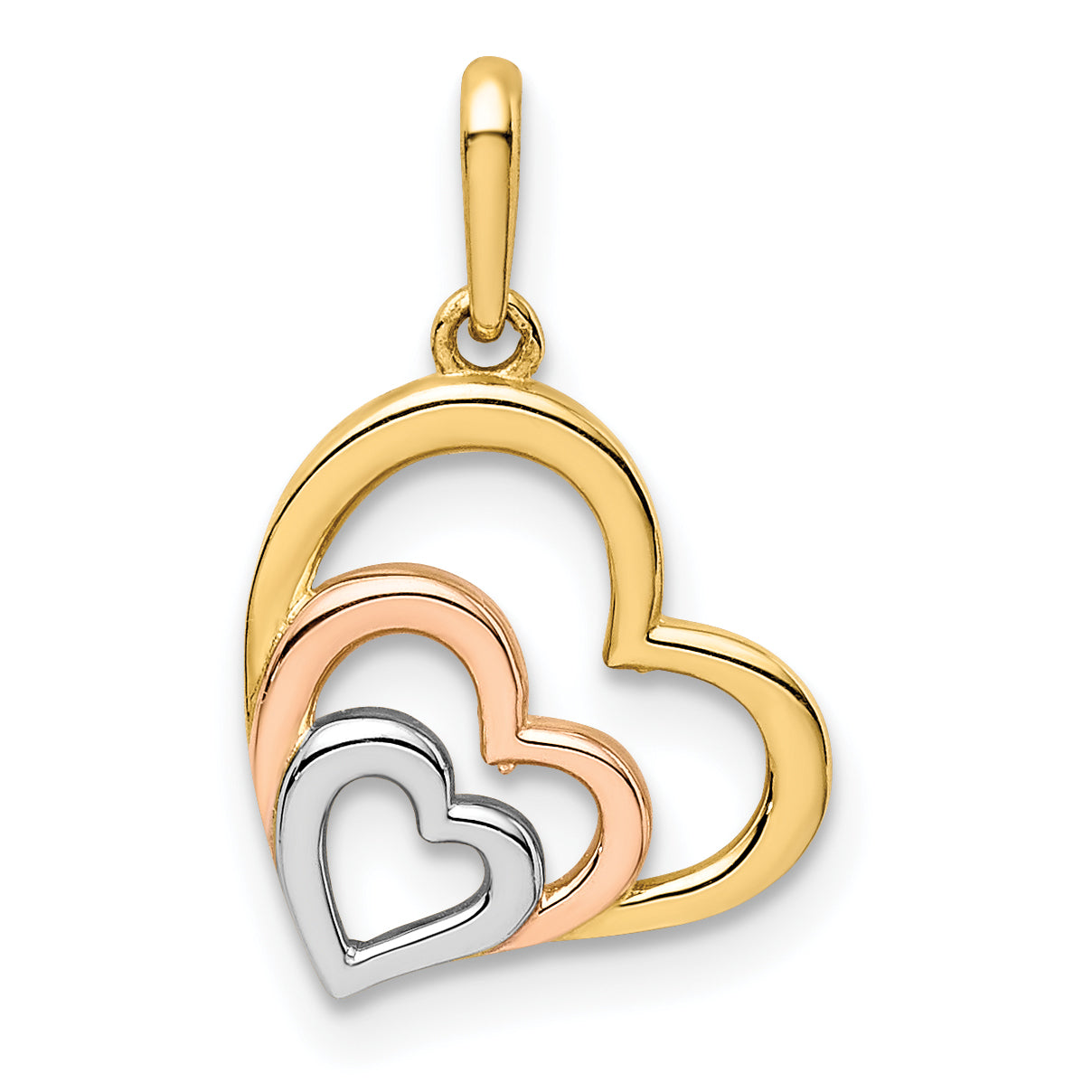 14K w/Rose and White Rhodium Polished 3 Hearts Pendant Main image