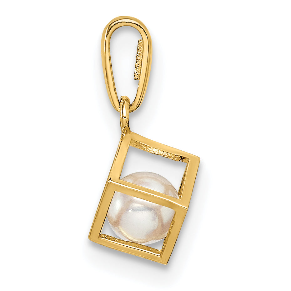 14K  3D Square w/FW Cultured Pearl Pendant Secondary image
