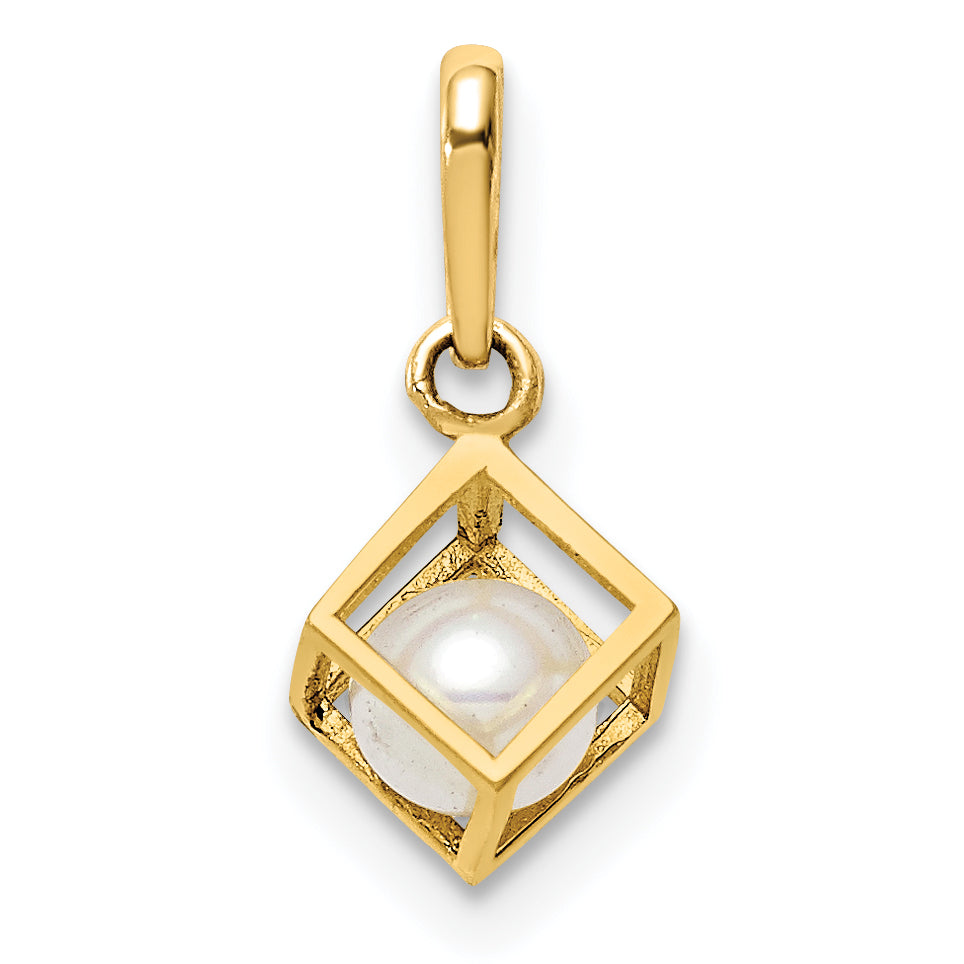 14K  3D Square w/FW Cultured Pearl Pendant