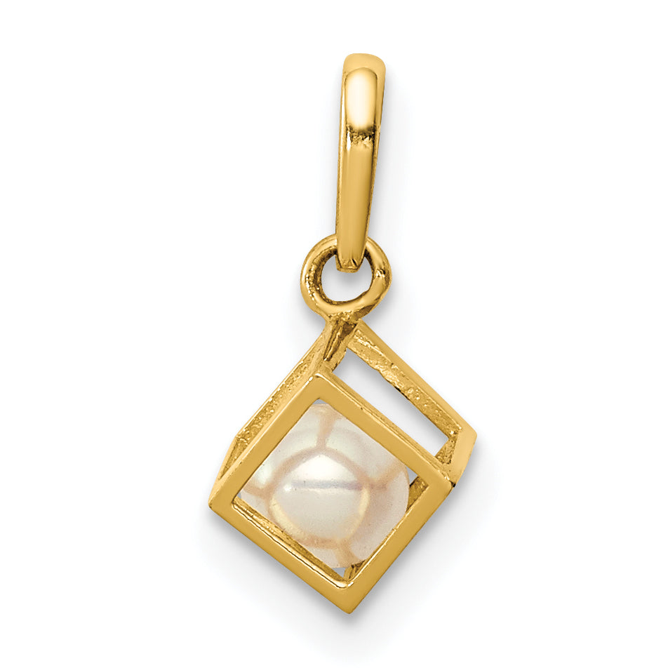 14K  3D Square w/FW Cultured Pearl Pendant