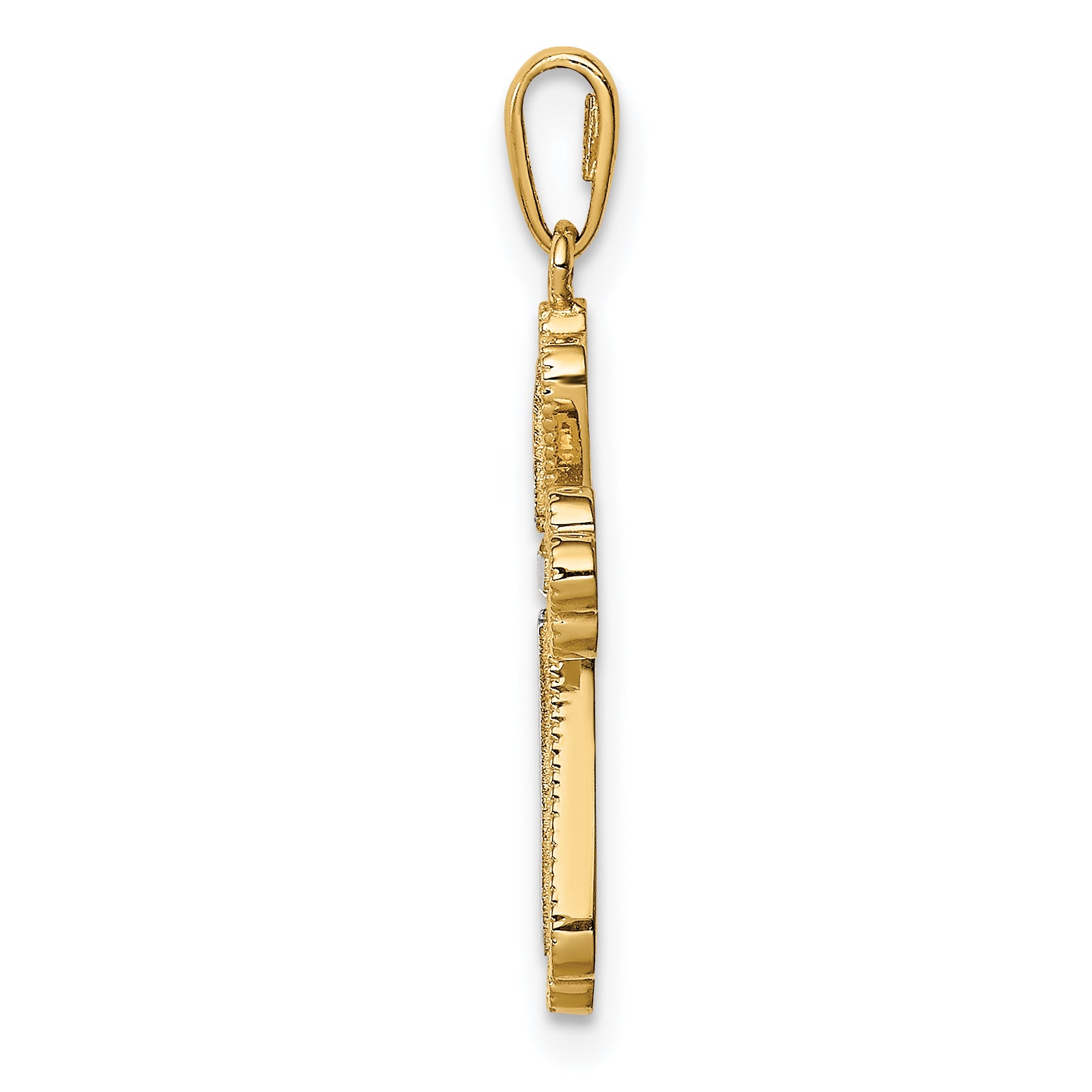 14K w/White Rhodium CZ Cross Pendant