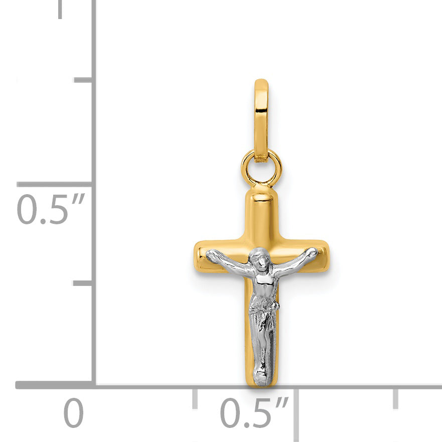 14k w/Rhodium Polished Hollow Crucifix Charm