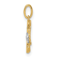 14k CZ Diamond-cut Moon and Star Pendant