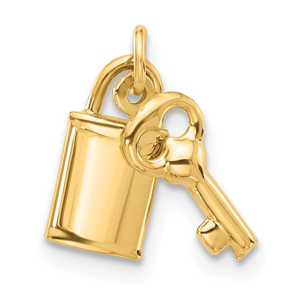 14K Polished Lock and Key Pendant