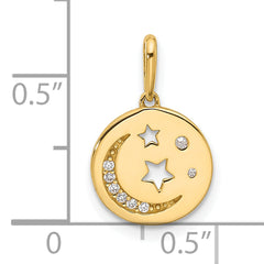 14k Polished CZ Moon and Stars in Disc Pendant