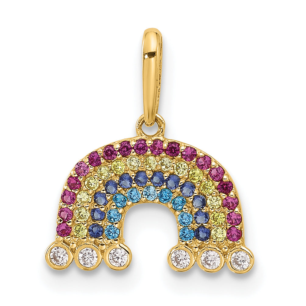 14k Polished CZ Rainbow and Clouds Pendant