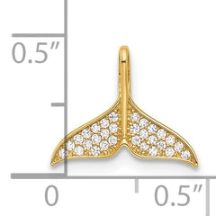 14k Polished CZ Whale Tail Pendant