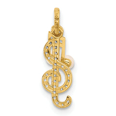 14K Polished CZ and Freshwater Cultured Pearl Music Notes Pendant