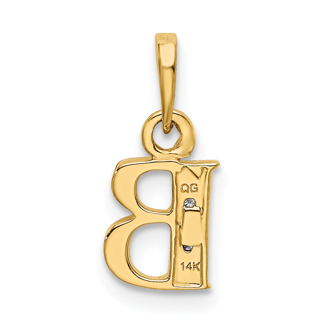 14KY with Rhodium Diamond Letter B Initial Pendant