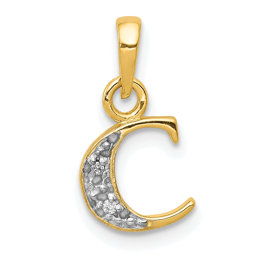 14KY with Rhodium Diamond Letter C Initial Pendant