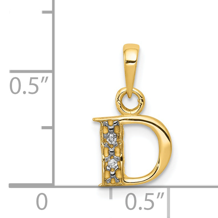 14KY with Rhodium Diamond Letter D Initial Pendant
