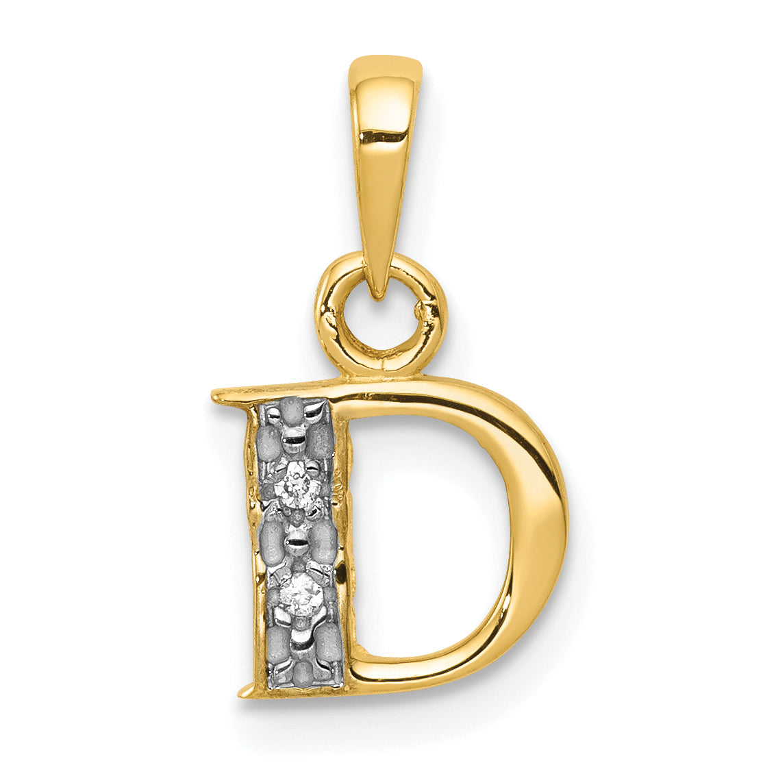 14KY with Rhodium Diamond Letter D Initial Pendant