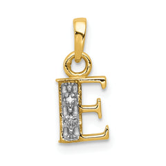 14KY with Rhodium Diamond Letter E Initial Pendant