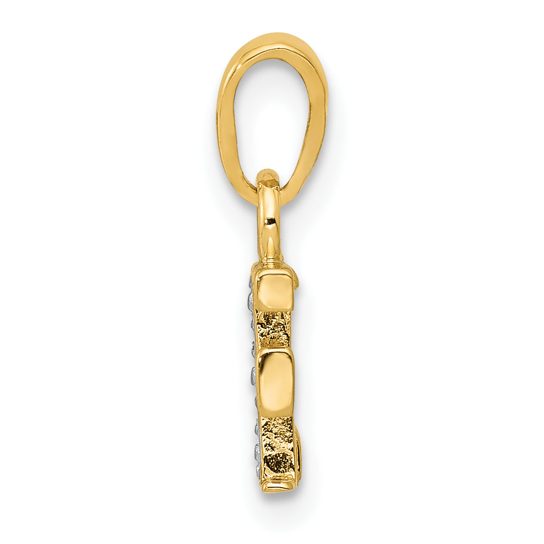 14K & Rhodium Polished .01ct Diamond Initial F Charm