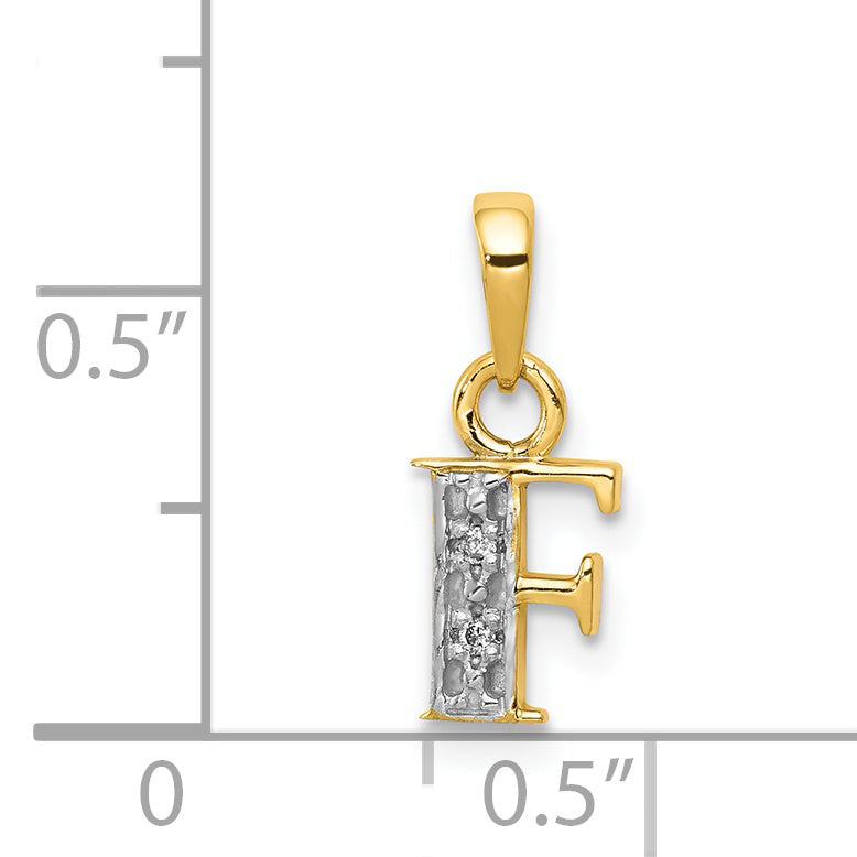 14K & Rhodium Polished .01ct Diamond Initial F Charm
