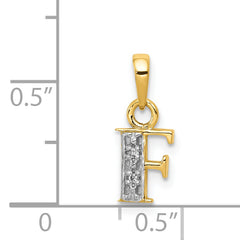 14K & Rhodium Polished .01ct Diamond Initial F Charm