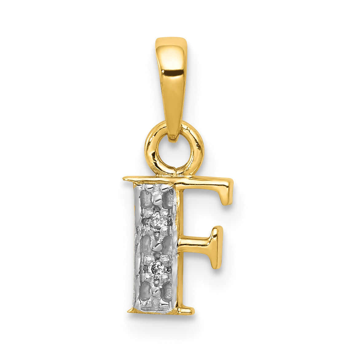 14KY with Rhodium Diamond Letter F Initial Pendant