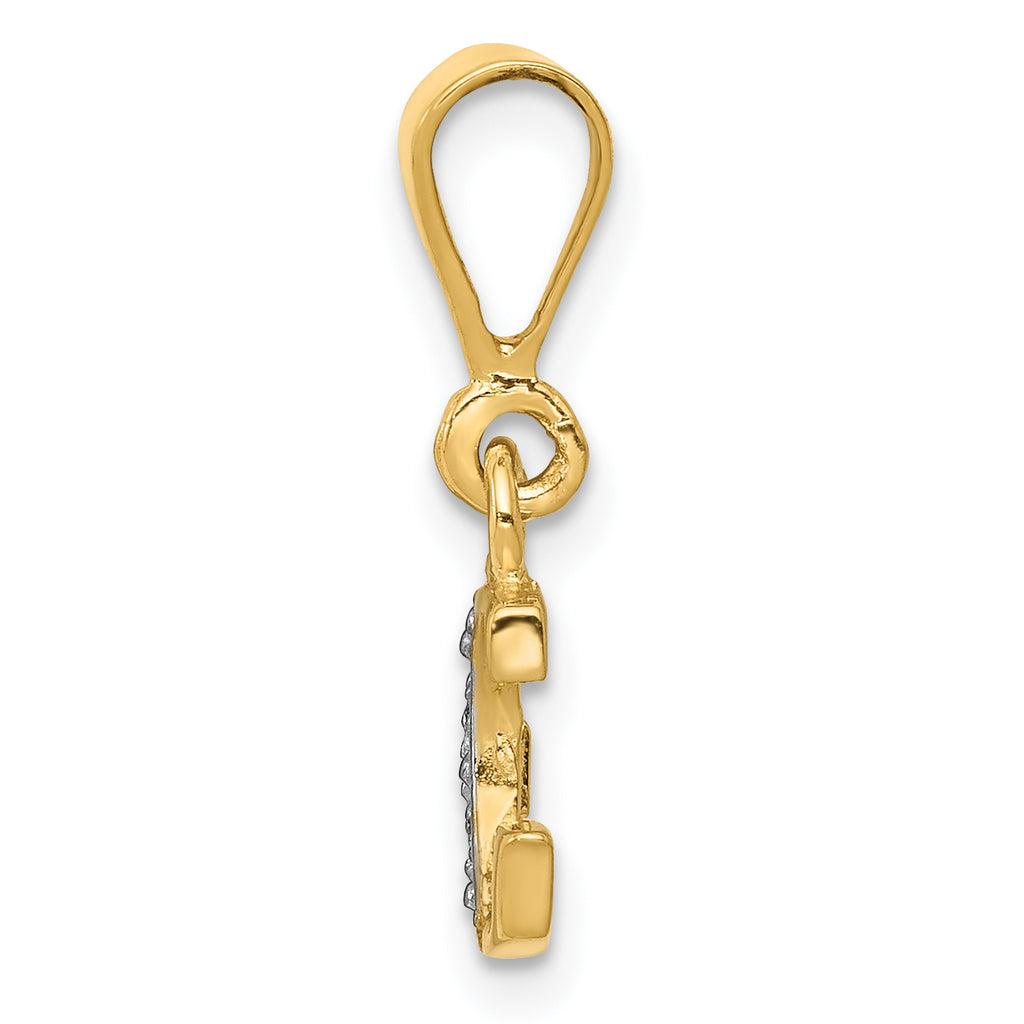 14K & Rhodium Polished .01ct Diamond Initial G Charm