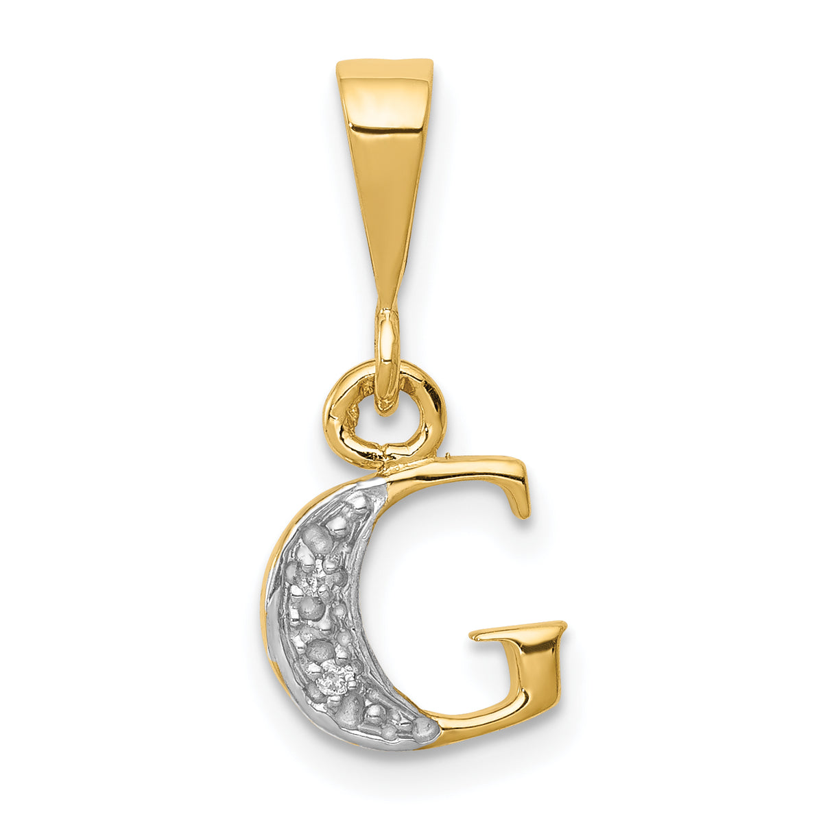 14KY with Rhodium Diamond Letter G Initial Pendant