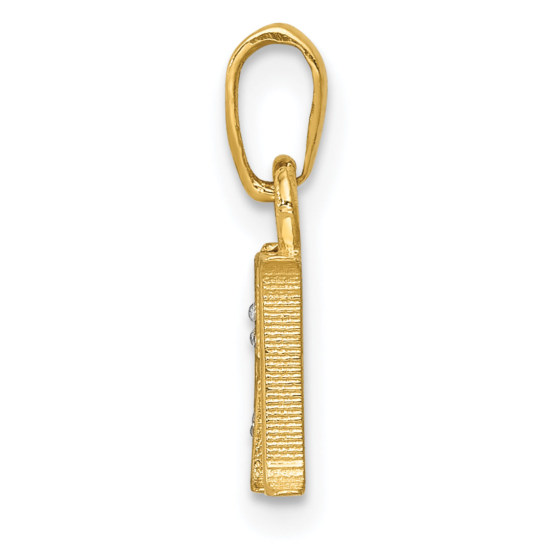 14K & Rhodium Polished .01ct Diamond Initial H Charm