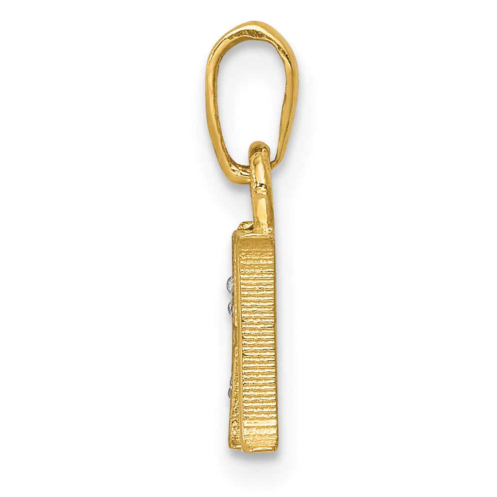 14K & Rhodium Polished .01ct Diamond Initial H Charm