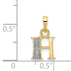 14K & Rhodium Polished .01ct Diamond Initial H Charm