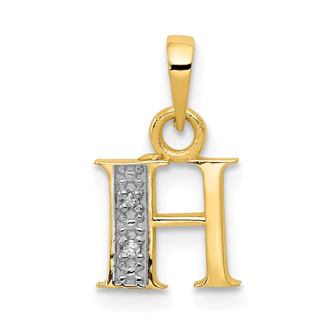 14KY with Rhodium Diamond Letter H Initial Pendant