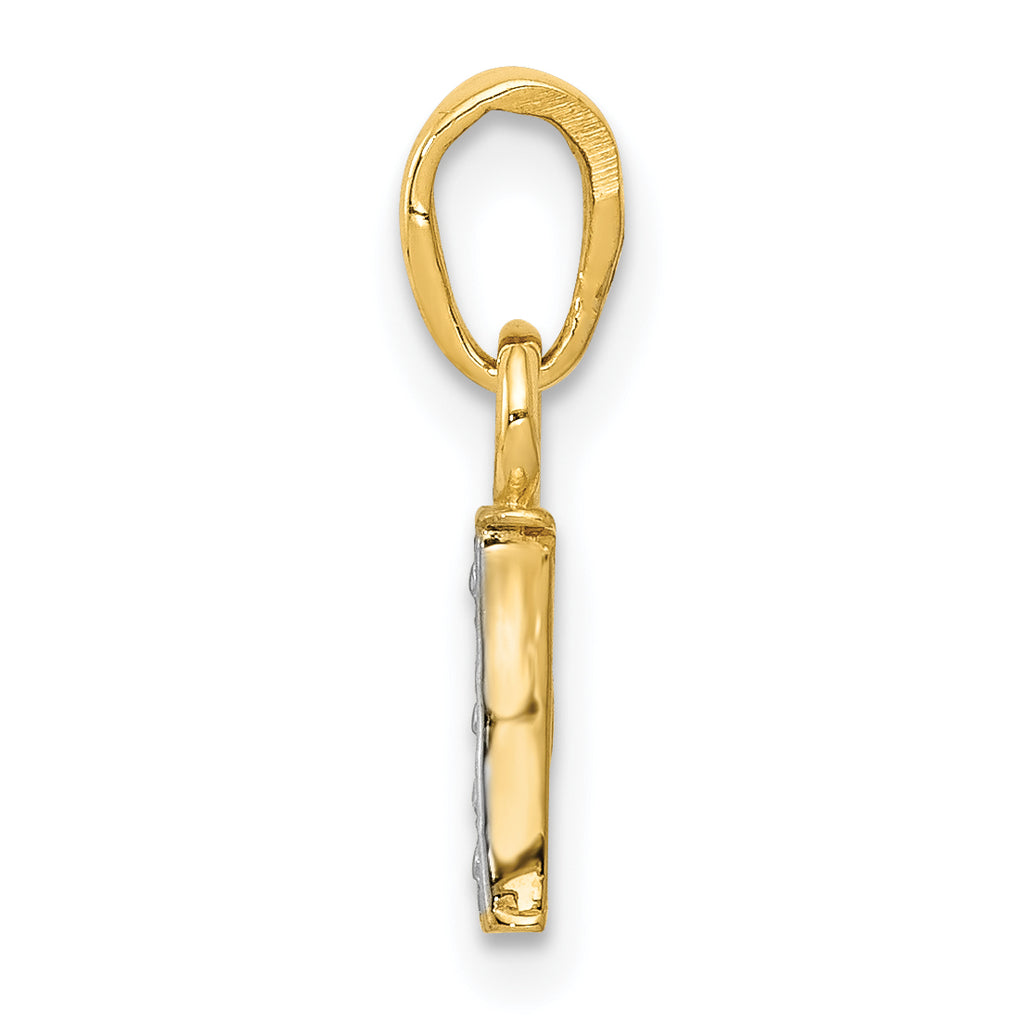 14K & Rhodium Polished .01ct Diamond Initial I Charm