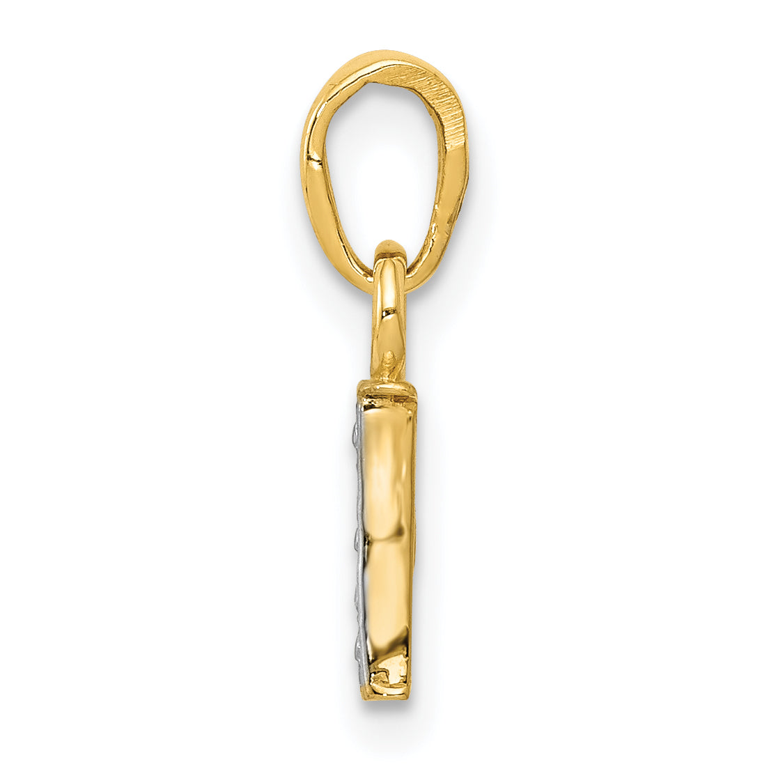 14K & Rhodium Polished .01ct Diamond Initial I Charm
