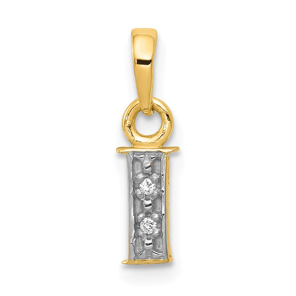 14KY with Rhodium Diamond Letter I Initial Pendant Main image
