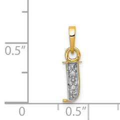 14K & Rhodium Polished .01ct Diamond Initial J Charm